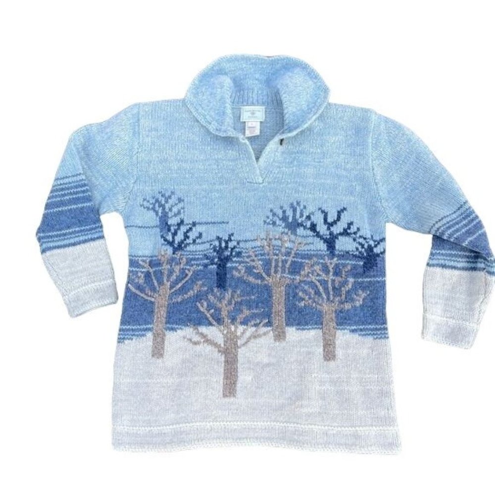 Vintage Susan Bristol Sweater Tree Winter Scape Hand Embroidered Size Small